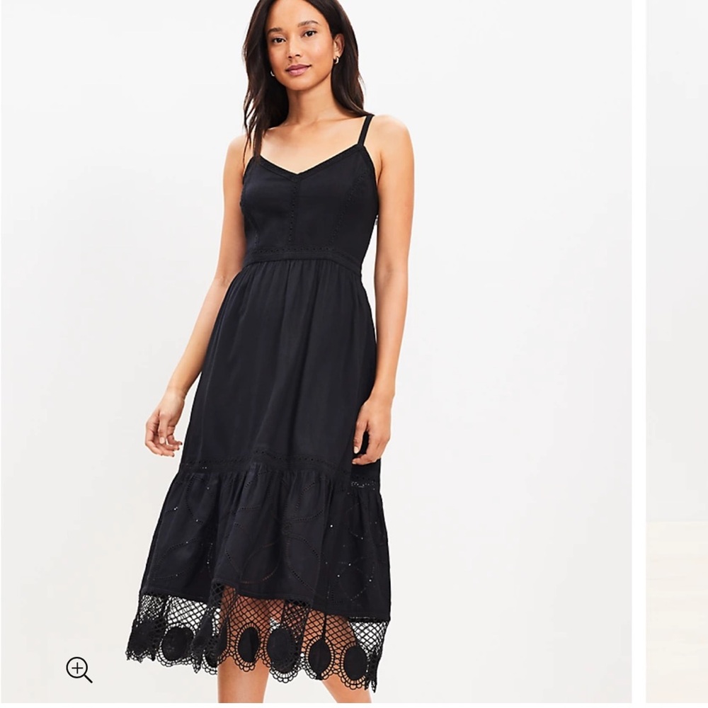 Loft Lace Trim Linen Blend Strappy Midi Dress